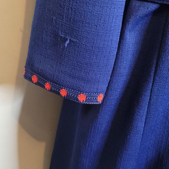 Vintage Dress Damon Dress Navy Blue Red Trim Zip Front Belted Collar 60s Retro - Picture 3 of 13